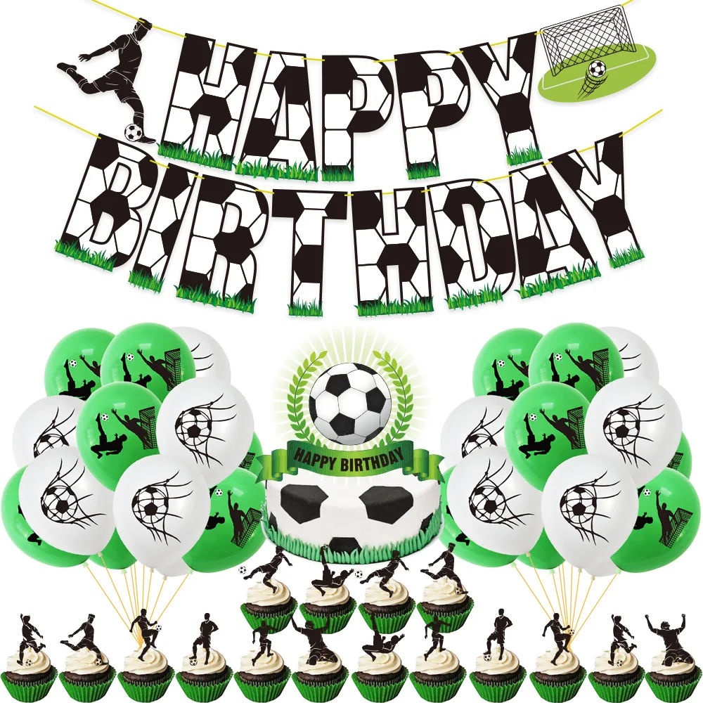 

CHEEREVEAL Football Themed Latex Balloons Banner Cake Toppers Set World Cup Soccer for Boys Birthday Party Decoration Supplies