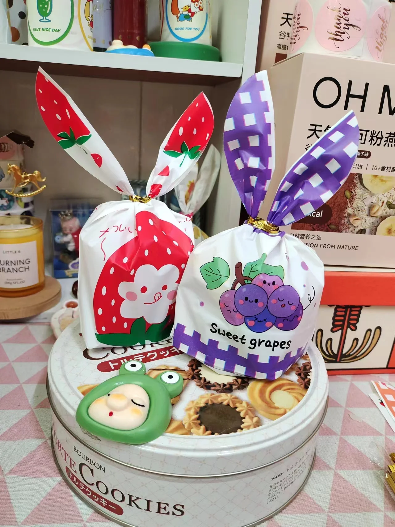 10 шт. милая сумка с заячьими ушками и фруктами подарочная пластиковая для конфет