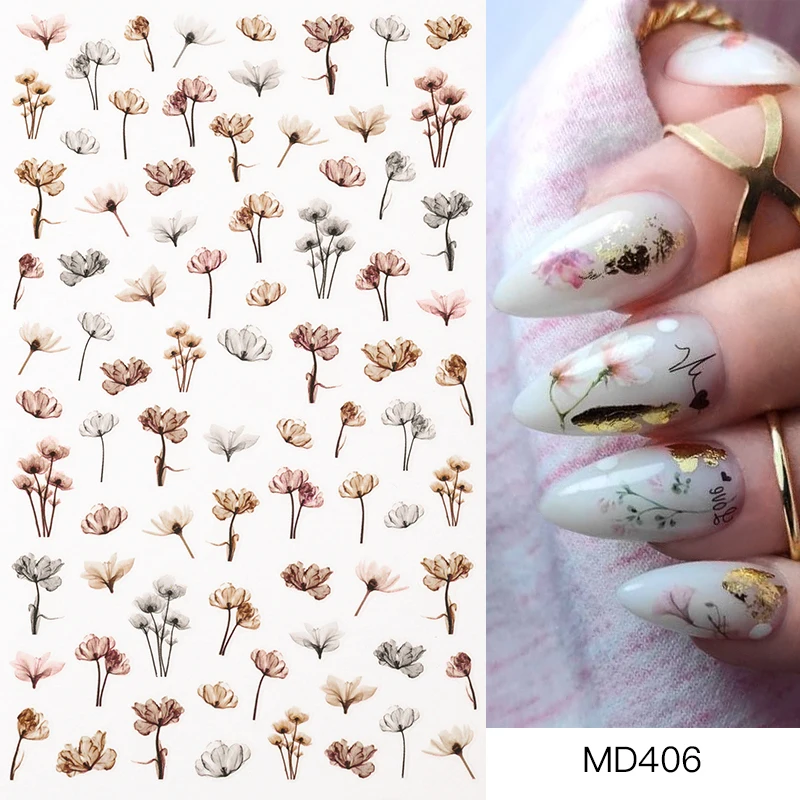 

1 Sheet Flower 3D Nail Sticker Spring Floral Leaves Adhesive Transfer Decals Slider DIY Nail Art Decoration