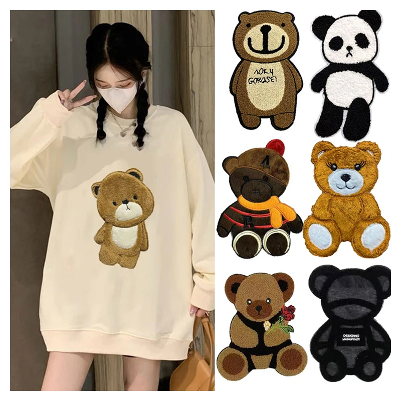 

Cute Bear Embroidered Sew On Patches Brown Bear Backpack Patches Cartoon Animal Appliques Patches for DIY Girls Jacket