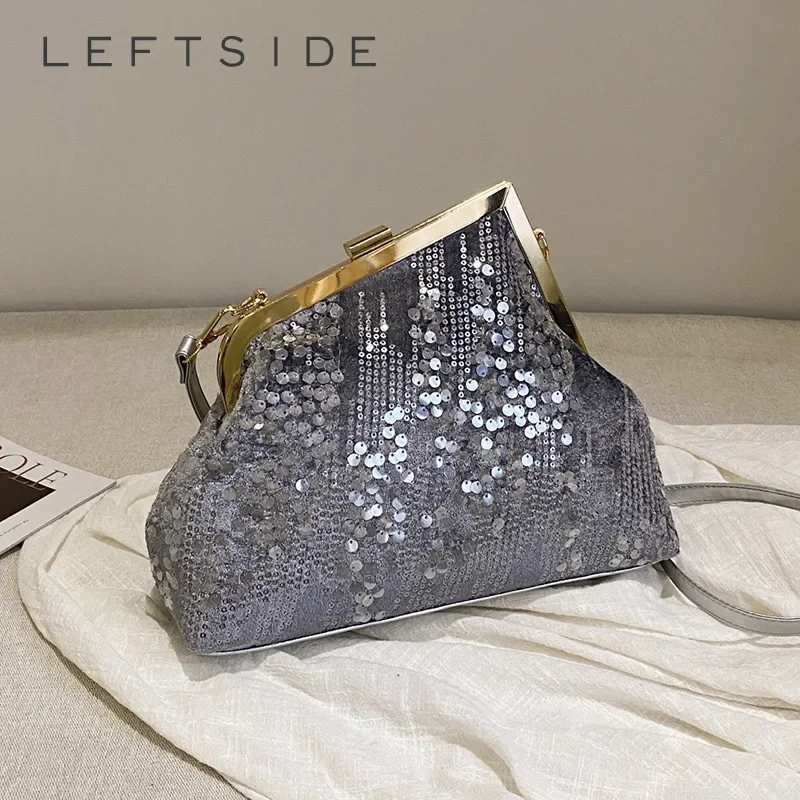 

Китайские маленькие сумки через плечо с блестками LEFTSIDE для женщин, зима 2023, корейская модная женская сумка, женские сумки и кошельки