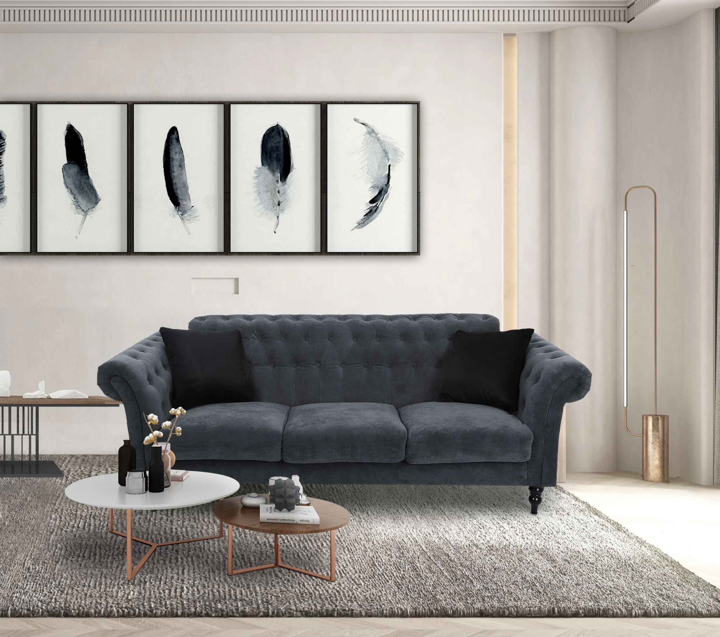 

Sofa With 2 Pillows Dark Grey Fabric