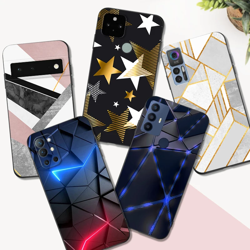 Черный чехол ТПУ для телефона TCL 20 20L 10 lite 10L PLUS PRO 20E 20R 20SE 20XE 205 20B 20Y Мраморная линия