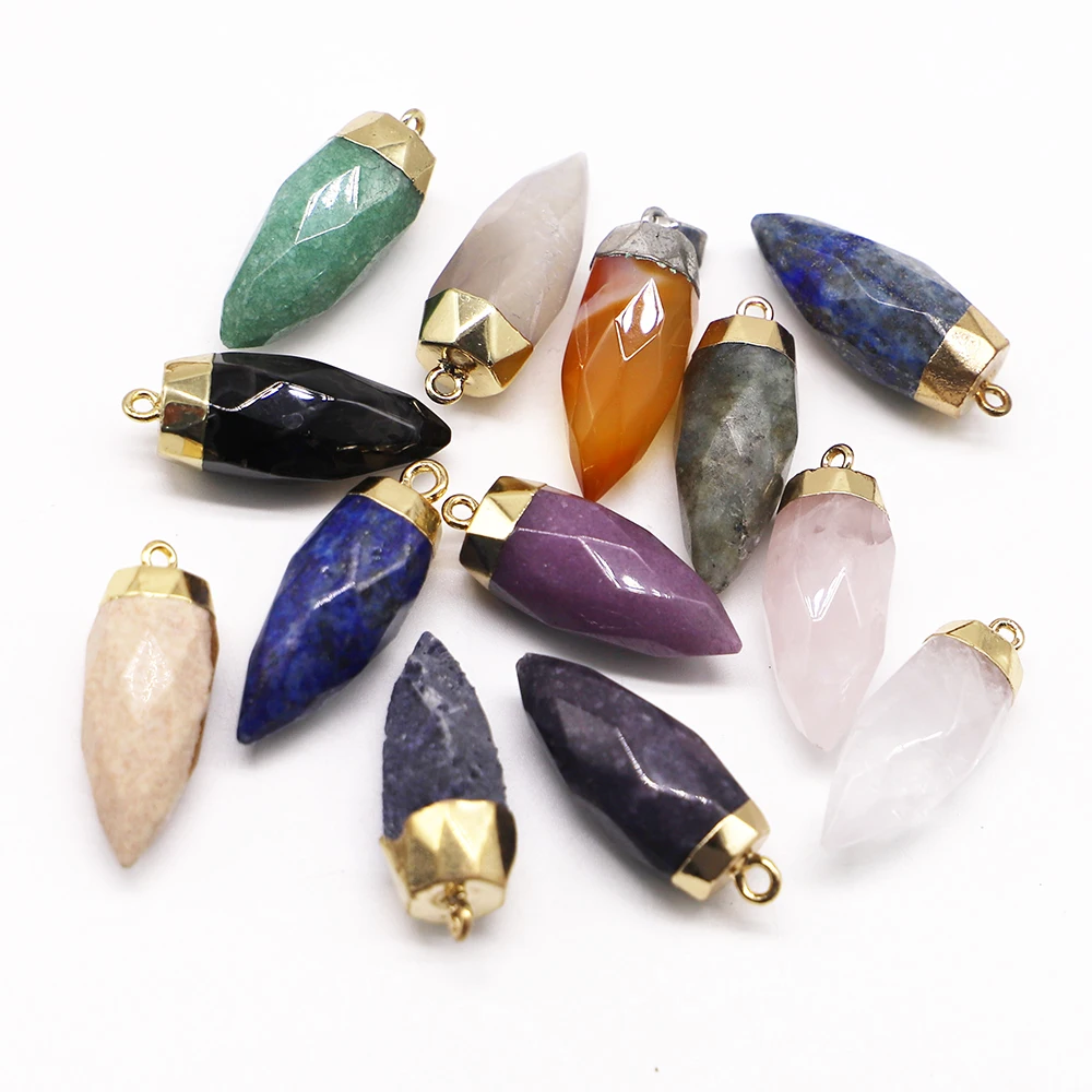 

Selling Natural Stones Pendants Gold Cone Healing Pendulum Faceted Rose Quartz Crystal Reiki Charm Jewelry Making Necklace 10Pcs