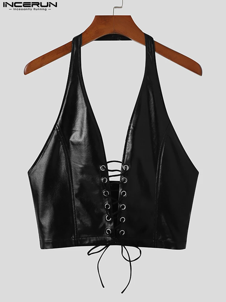 

Sexy Casual New Men Solid Comfortable Strap Design Halter Tank Tops Fashion Well Fitting Male Waistcoat S-5XL INCERUN Tops 2022