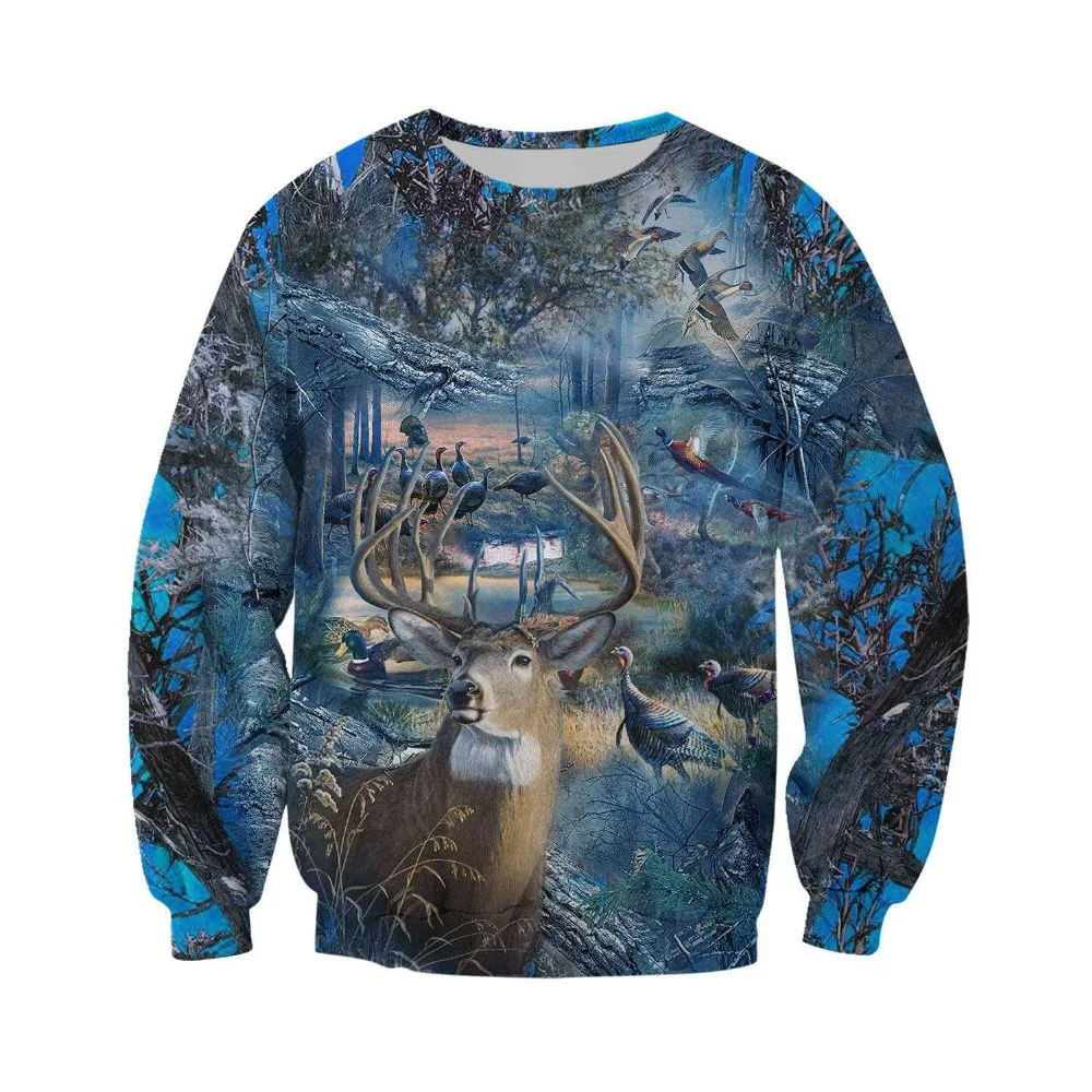 Мужская повседневная толстовка с капюшоном синяя охотничья камуфляжная 3D