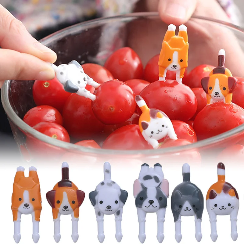 

6/7/10pcs Animal Farm Fruit Fork Mini Cartoon Children Snack Cake Dessert Food Fruit Pick Toothpick Bento Lunches Decor