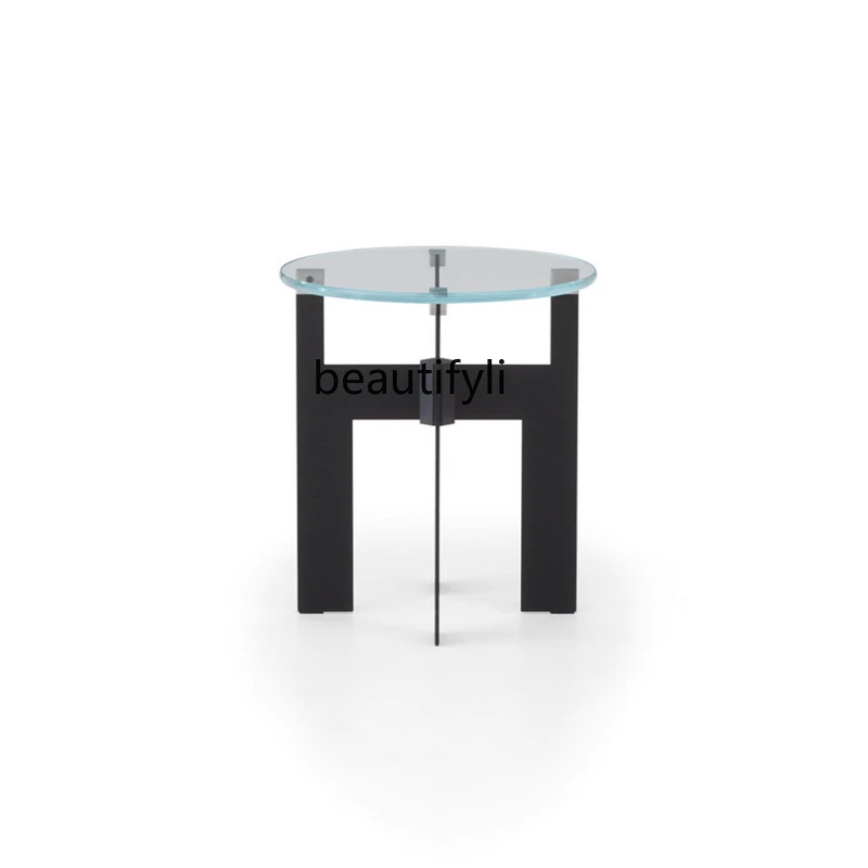 

yj Nordic Light Luxury Living Room round Glass Small Coffee Table Side Table Modern Minimalist Sofa Side Table Corner Table