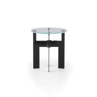 yj nordic light luxury living room round glass small coffee table side table modern minimalist sofa side table corner table