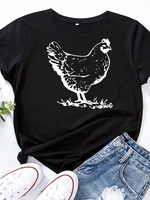 white hen chicken print t shirt women short sleeve o neck loose tshirt summer women tee shirt tops camisetas mujer