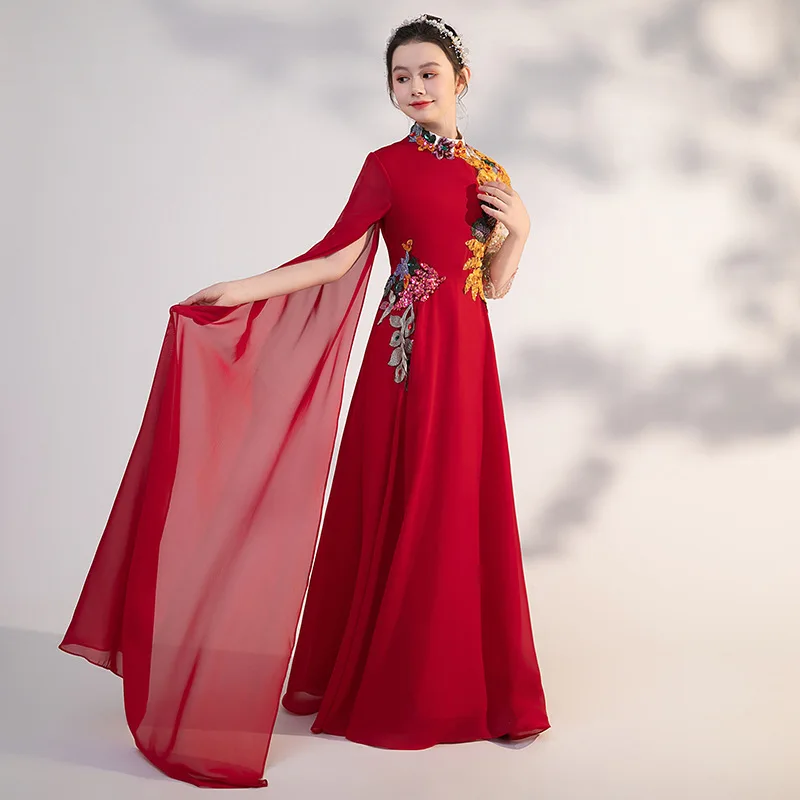 Новый детский костюм для выступлений guzheng в китайском стиле Красное