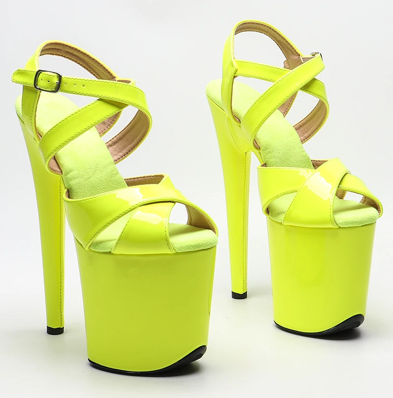

Leecabe 20cm/8inch Shiny Patent PU Neon Yellow Color High Heel Sandals Sexy Model Shoes Pole Dance Shoes