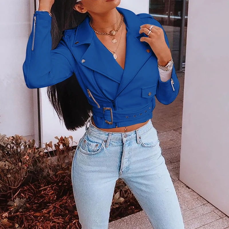 Solid Color New Fashion Jacket Slim Short Jackets Women Casual Crop Coat Zipper Motorcycle Jacket All-match Ladies Tops Cool