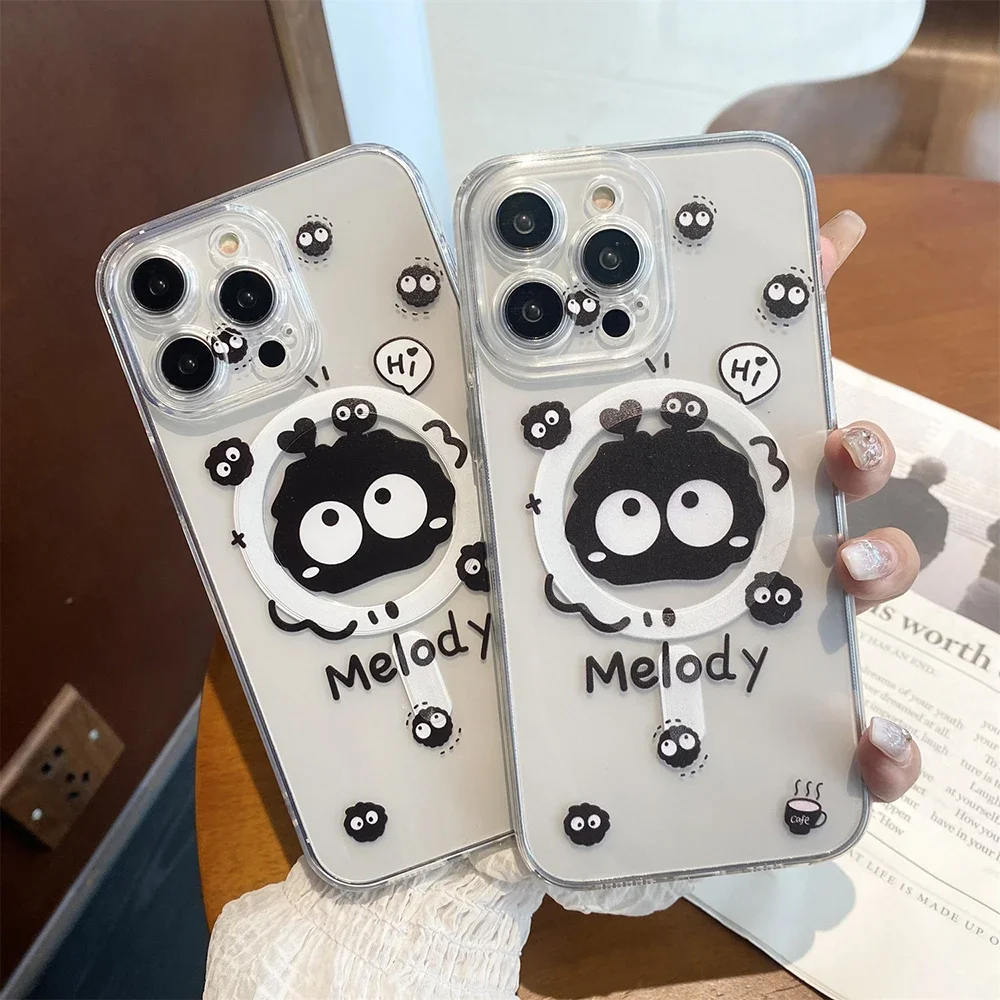 Фото Магнитный чехол для телефона с рисунком Susuwatari Magsafe для iPhone 16, 15, 14, 13, 12, 11, 8, 7 Plus Pro Max X XR XSMax, мягкий прозрачный чехол из ТПУ №1