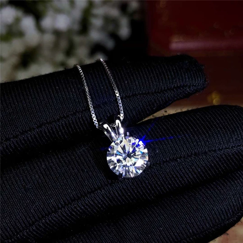 

Silver 925 Necklace 2.0ct Round Diamond Circle Pendant & Necklace For Women Elegant Clavicle Necklace Wedding Jewelry Wholesale