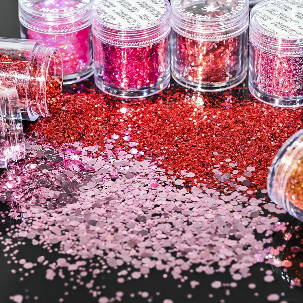

1SET Iridescent Nail Art Glitter Sequins Holographic Hexagon Paillette Glitter Powder Dust For Super Shining Manicure Decoration