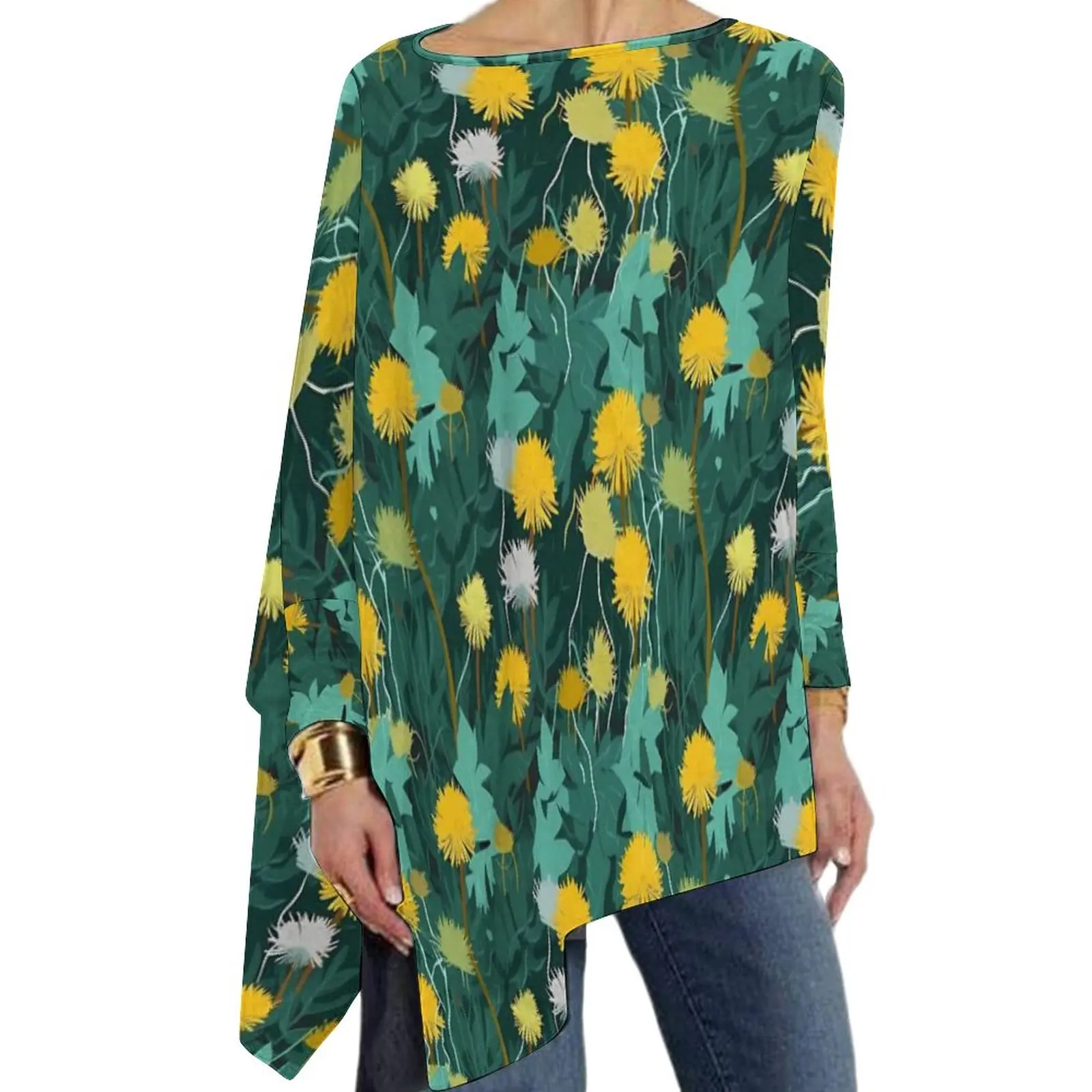 

Yellow Dandelion T Shirt Plants Print Casual Loose Long Sleeve T-Shirts Pattern Cute Tee Shirt Female Winter Tops Large Size