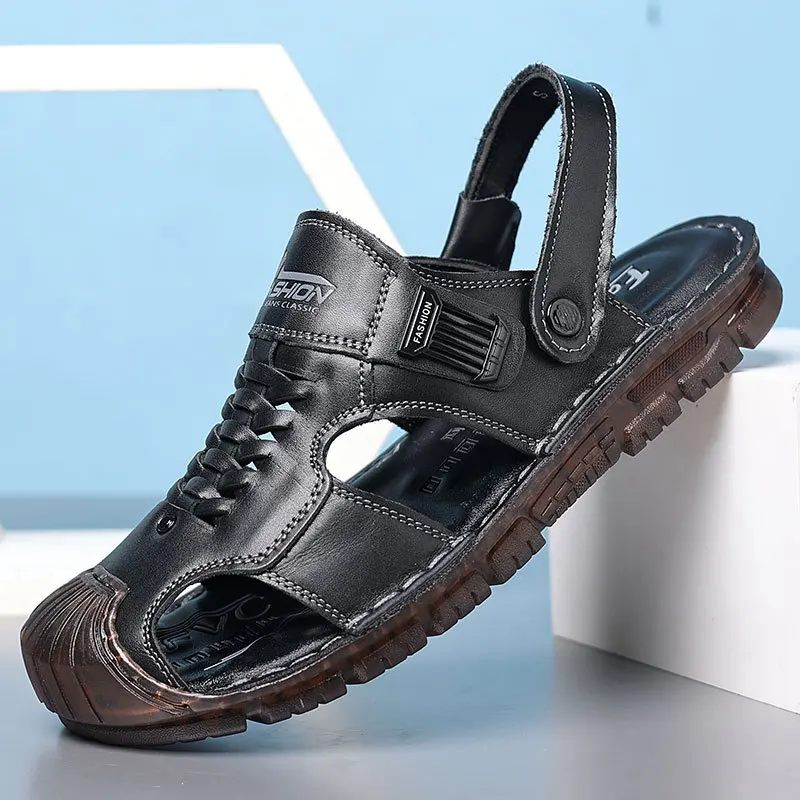 Мужские летние шлепанцы из воловьей кожи латекса на мягкой подошве