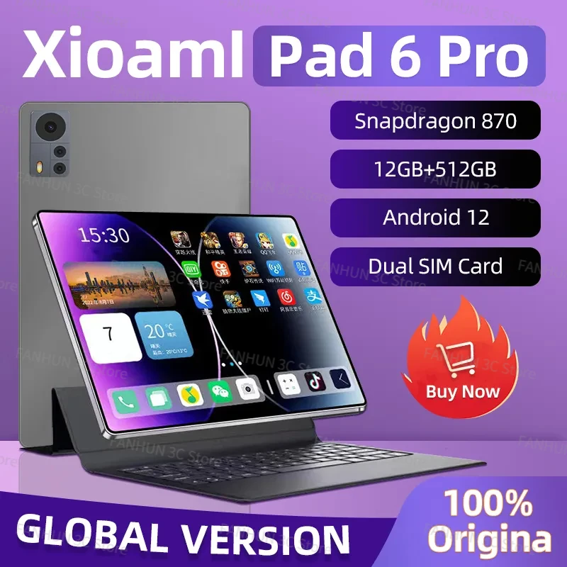 

2023 Оригинальный планшет 6 Pro, глобальная версия, Восьмиядерный процессор Snapdragon 870, 12 Гб, 512 ГБ, Android 12, 11 Телефон, планшеты с Wi-Fi