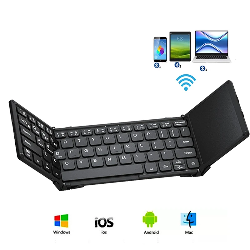 Folding Bluetooth Keyboard for iPad iPhone Laptop Rechargeable Wireless Foldable Keyboard Portable for Windows Andriod Mac