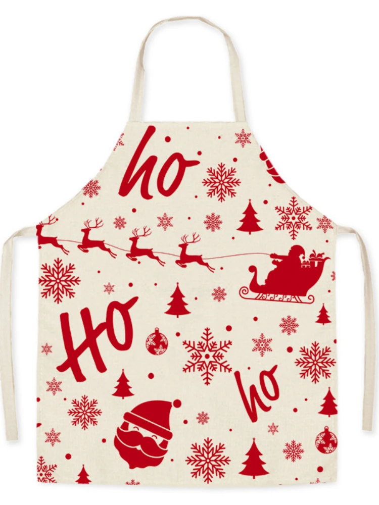 

Red holiday cartoon Christmas snowman snowflake pattern oil-proof hemp hand towel sleeveless apron home cleaning apron