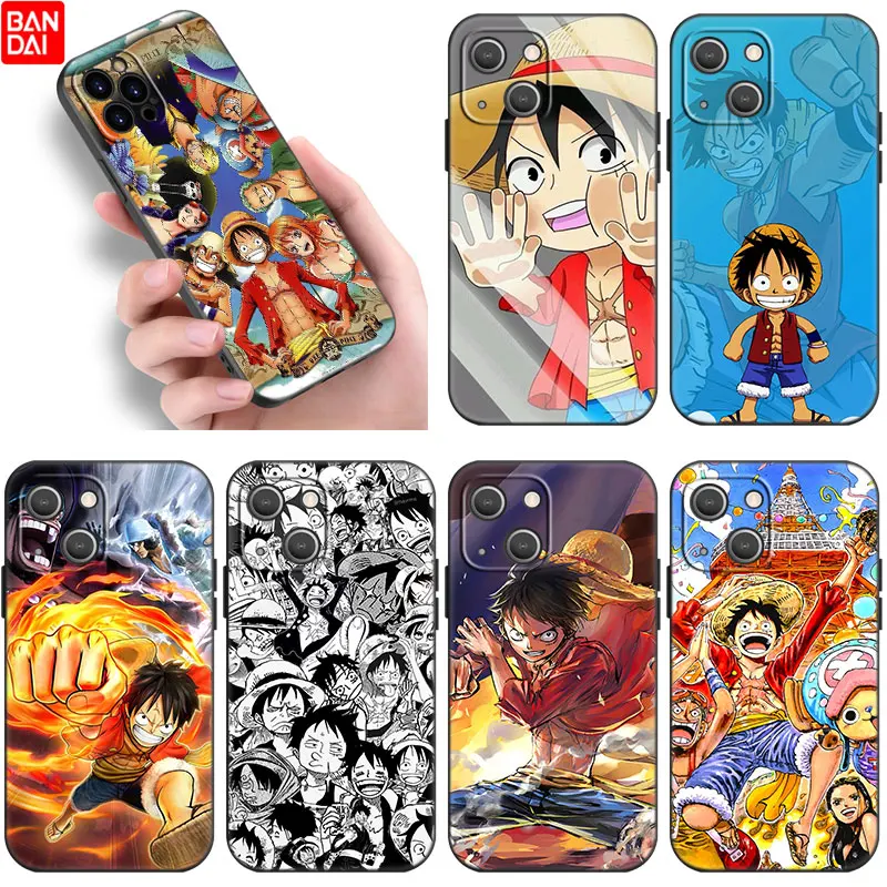 

Anime One Piece Cute Monkey D. Luffy Case For Apple iPhone 11 12 13 Mini Pro 7 8 XR X XS MAX 6 6S Plus 5 5S SE 2020 Black Cover