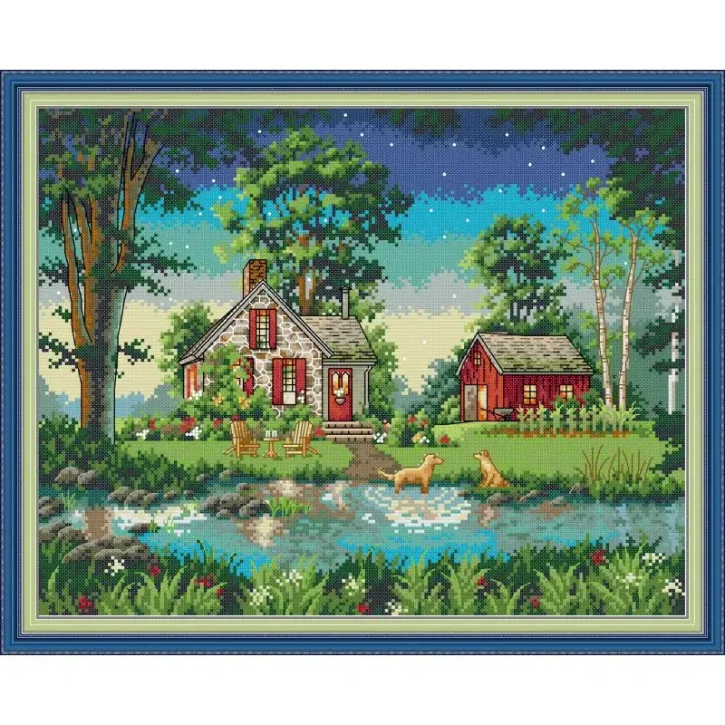 Фото Набор для вышивки крестом Country Villa с живописными узорами 14/16/11CT, белая ткань с принтом, холст, ткань, аксессуары для вышивки крестом №3