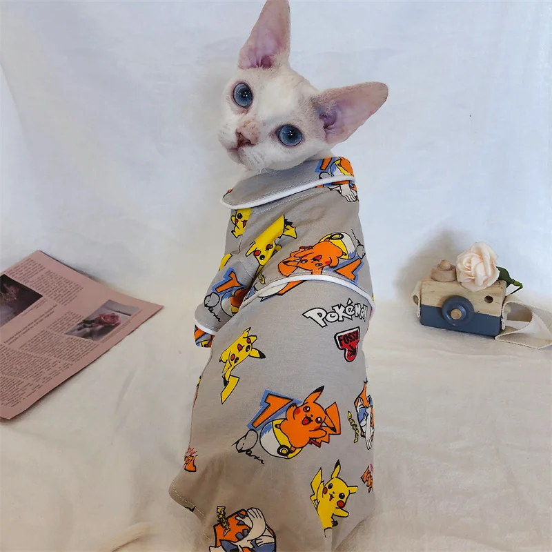 

Cartoon Devon Rex cat clothes cotton 4 seasons Cat Shirts for Kitty shirt Kitty Pet Clothes for Cat Sphynx Hairelss Cat pajamas