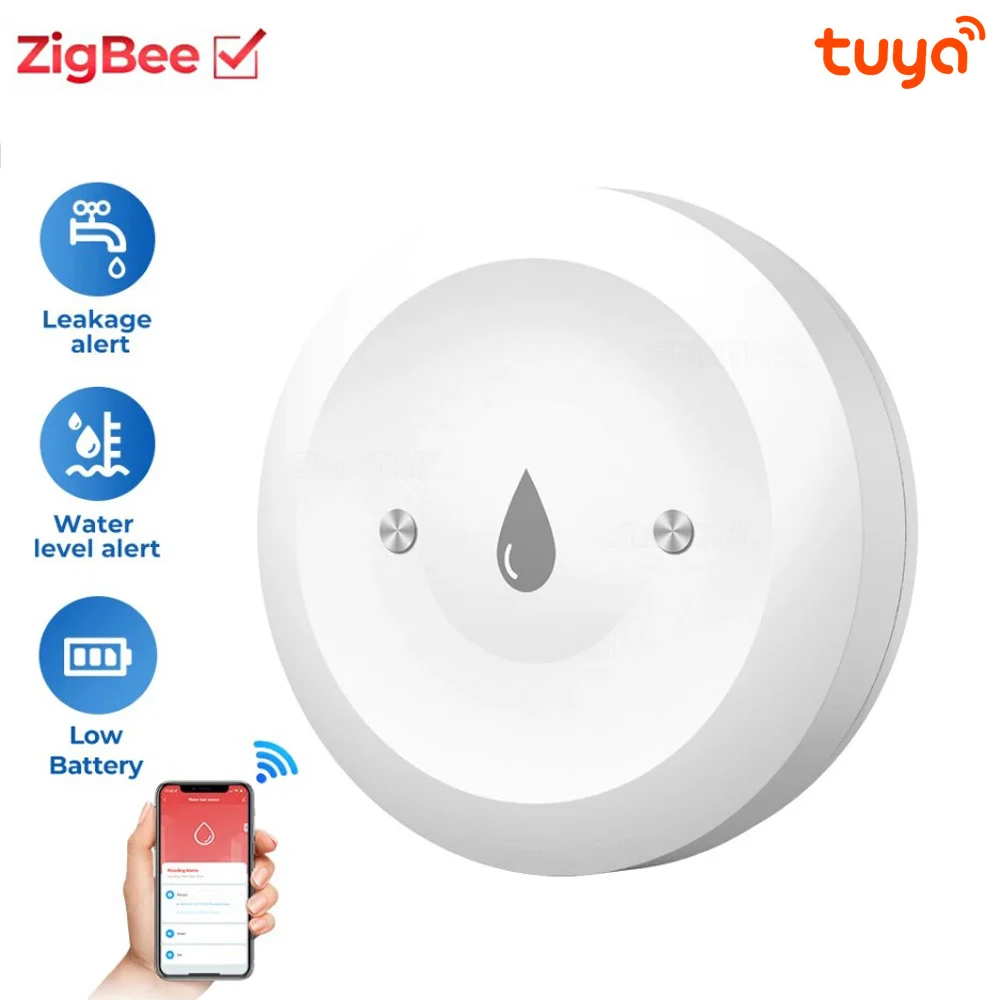 Умный датчик утечки воды Tuya Zigbee детектор с дистанционным управлением через