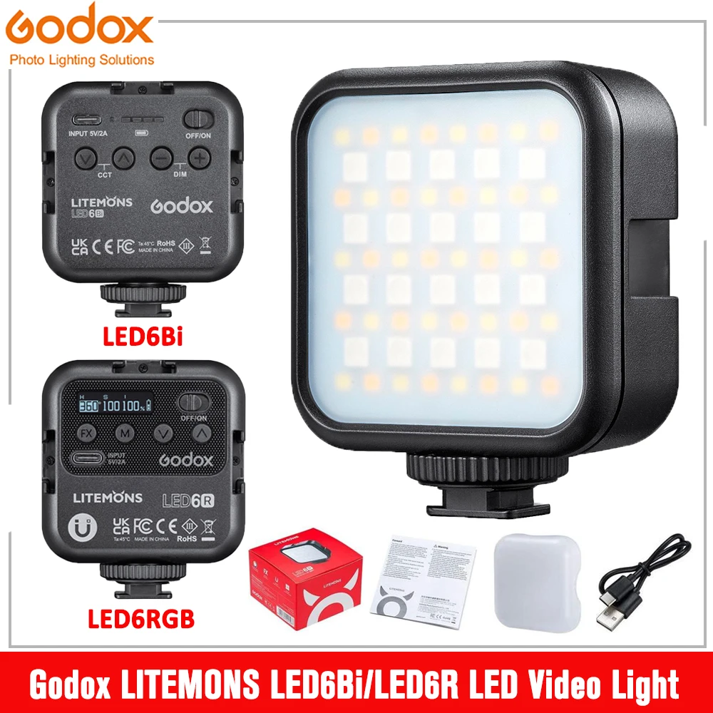 

Godox LITEMONS LED6Bi Bi-color LED6R RGB LED Video Light 3200K-6500K Rechargeable LED Camera Light CRI 95+ 13 FX Light Effects