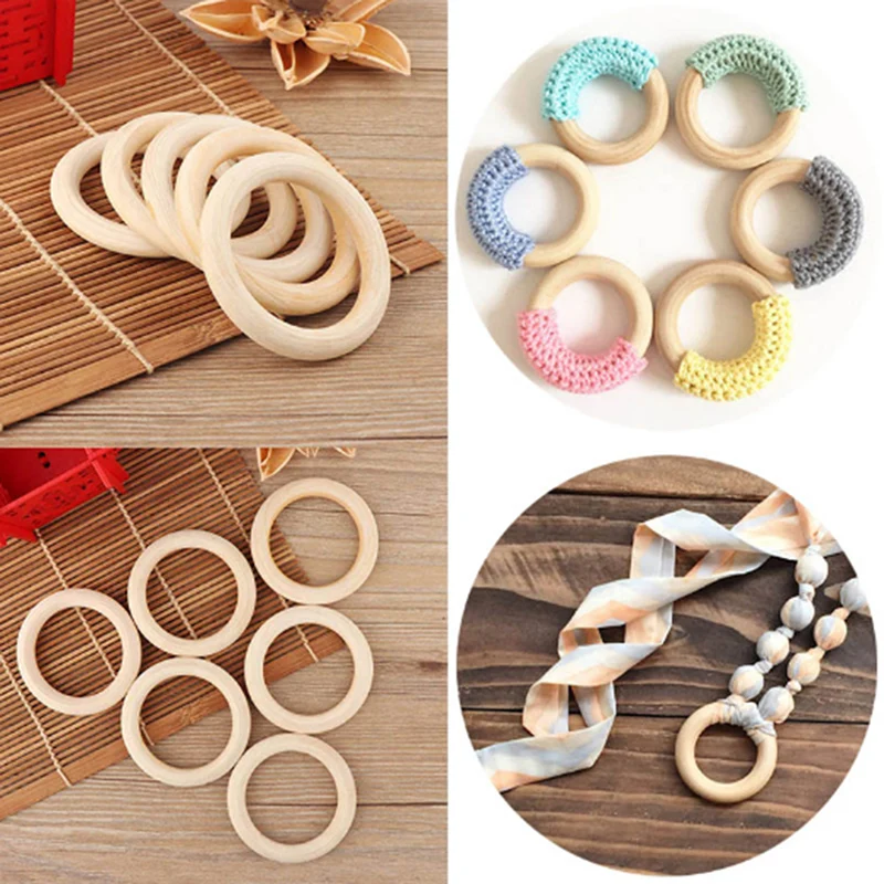 

5pcs Necklace Bracelet For 3-12 Month Infants Tooth Care Products 70mm Natural Wooden Baby Teething Rings Infant Teether Toy