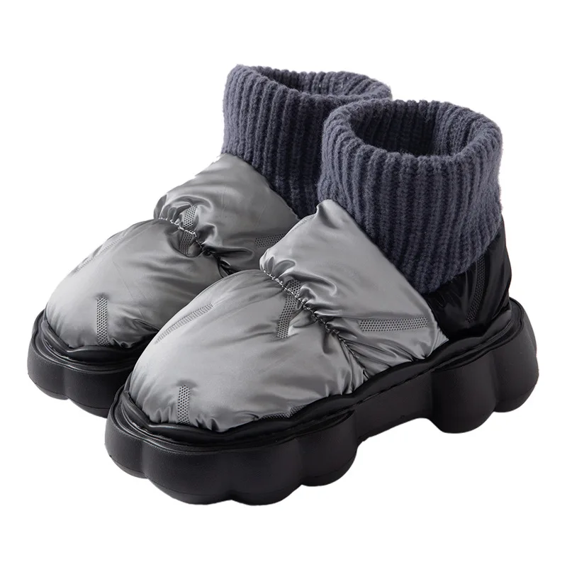 Outdoor Winter Women Cotton Slippers Lined Hairy Warm Non-Slip Plush Home Thick Flat Boot Soft Platform Slip On Ladies Shoes