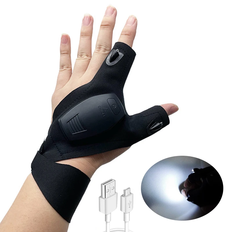 

New LED Flashlight Gloves USB Rechargeable Hands Free Light Gloves Outdoor Night Fishing Camping Hiking Rescue Tools