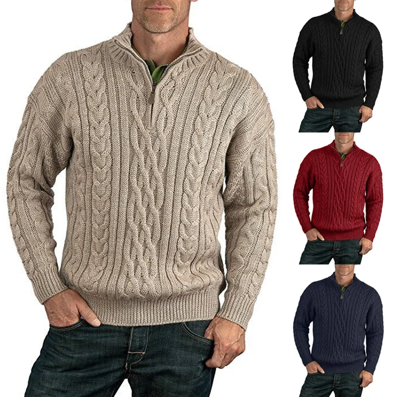 

New Autumn Winter Men's Long Sleeve Sweater Lapel Pullover Zipper Knit Sweater Jacket Tide Warm Jacket Knitted Cardigan Coats