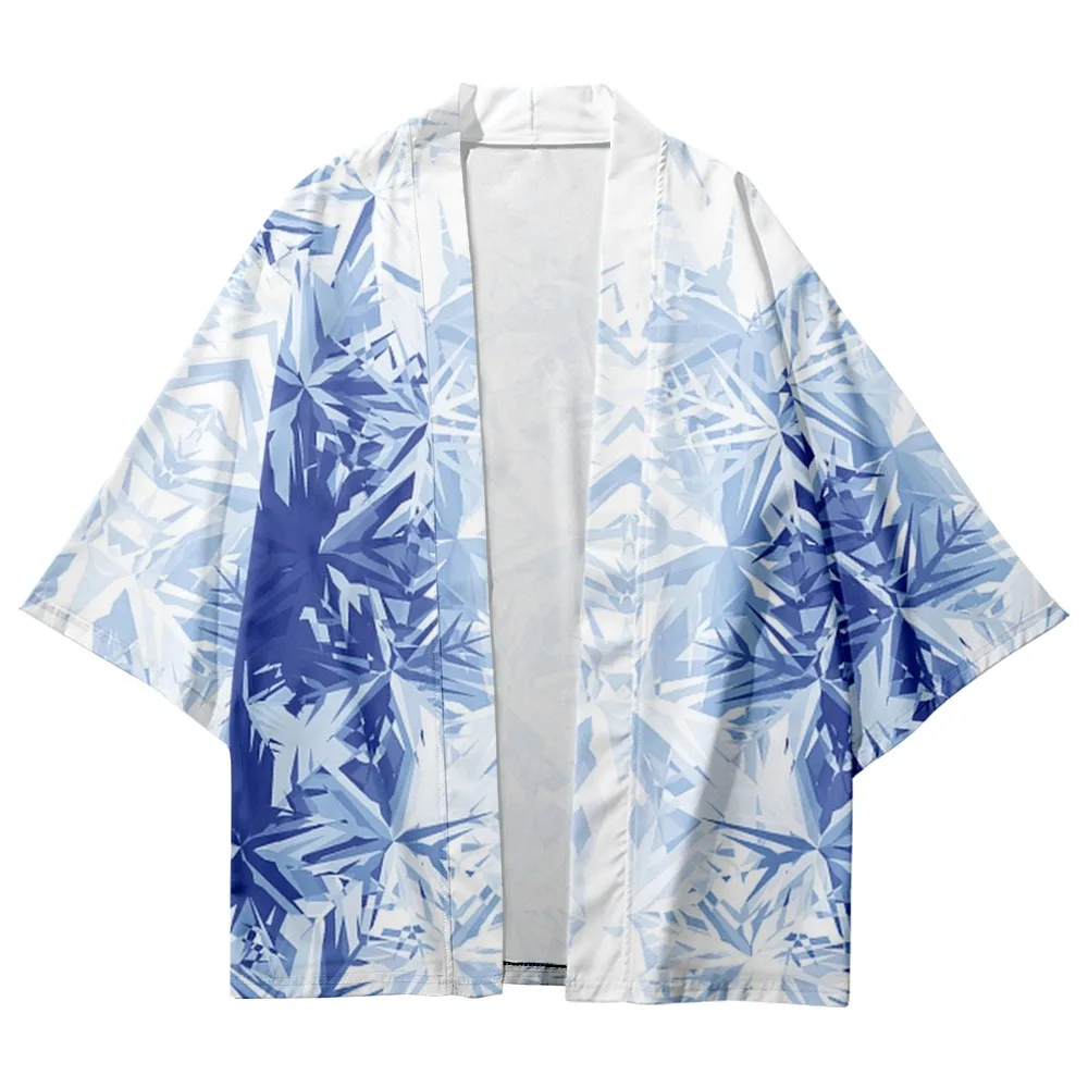 

Snow scene with flowers Printing cool kimono men's Loose Short sleeve Beach top kimono men's fashion