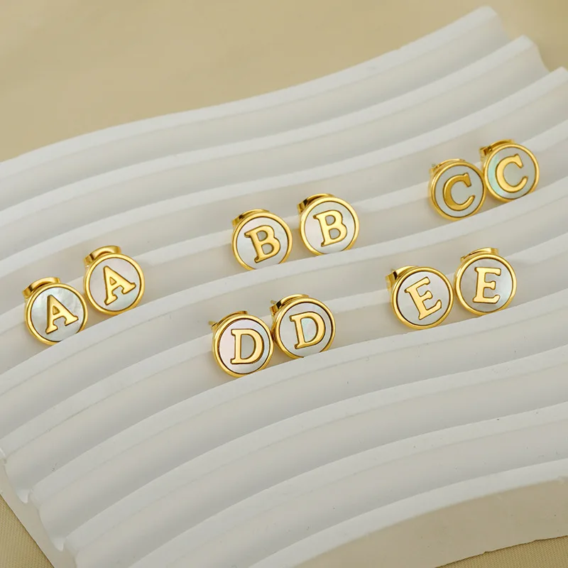 Small Stainless Steel A-Z Initial Letter Stud Earrings for Women Girls Birthday Gift Round 26 Alphabet Name Earings Jewelry Gift