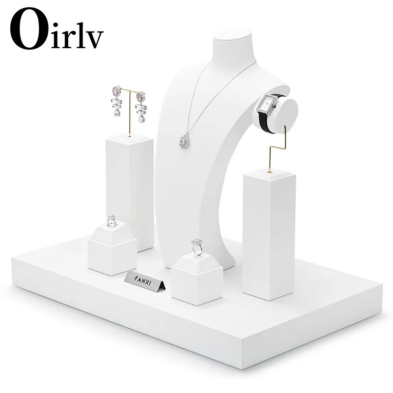 Oirlv белая искусственная кожа ювелирные изделия окно дисплей набор реквизит с