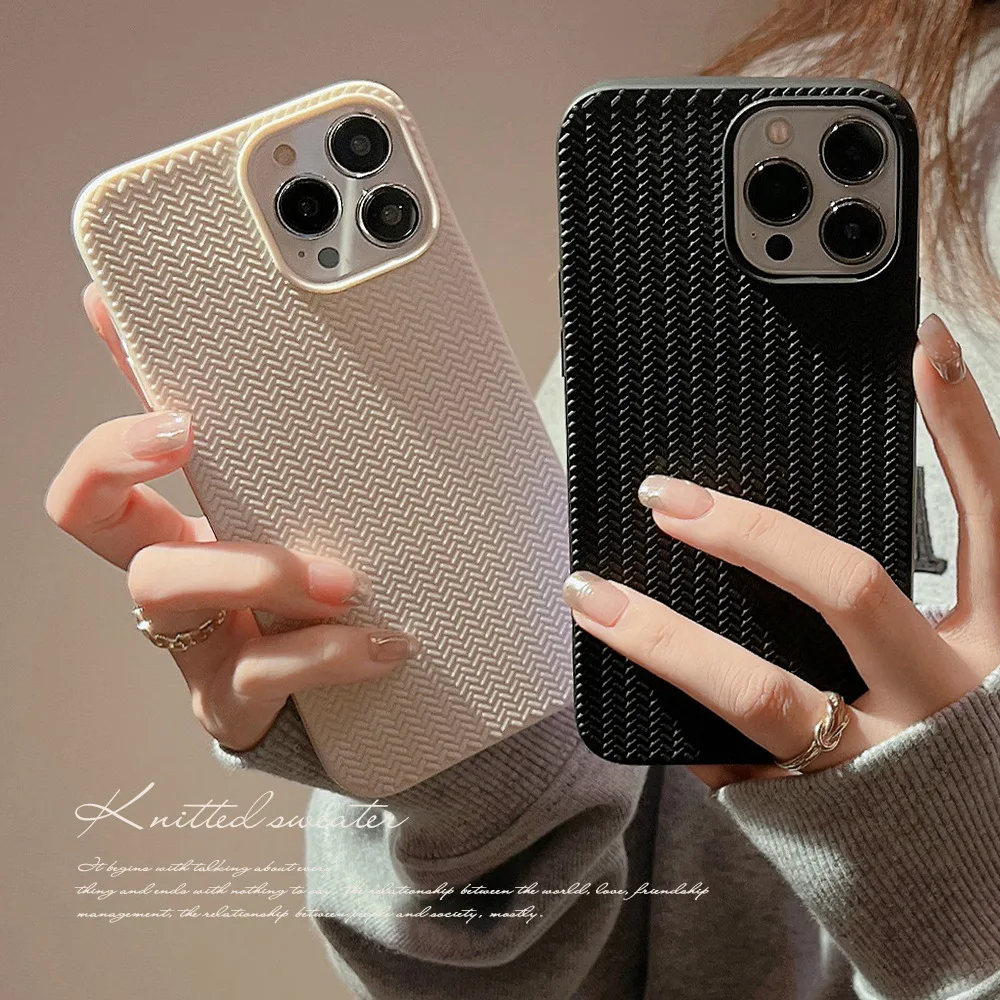 

Woven Pattern IPhone Case Suitable for IPhone 14 13 12 1114pro Max Xs Solid Color Knitted Feeling IPhone 8p Soft Case Xs Case