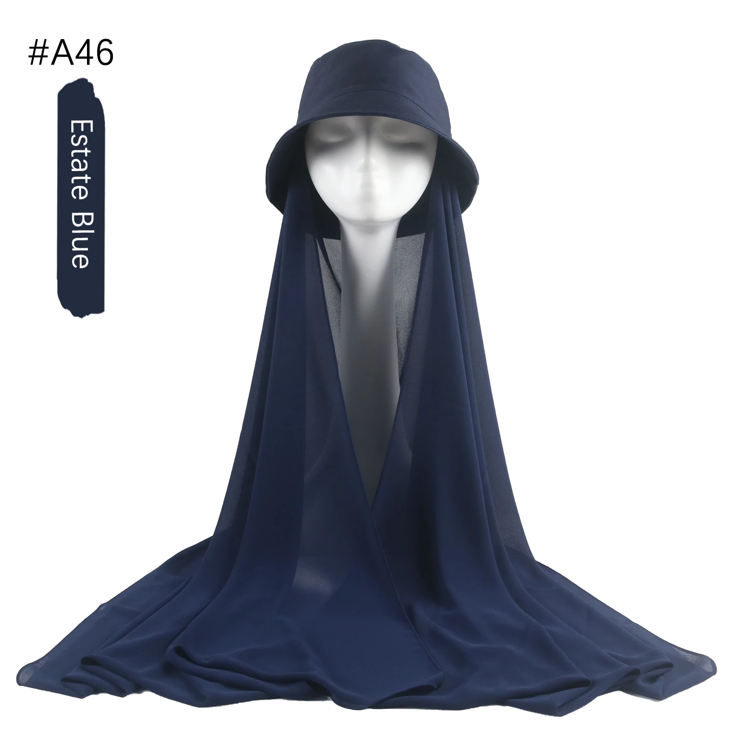 Musilm Women Chiffon Hijab With Bucket Hat Cap Summer Fisherman Caps with Chiffon HIjabs Ready To Wear Instant Chiffon HIjabs