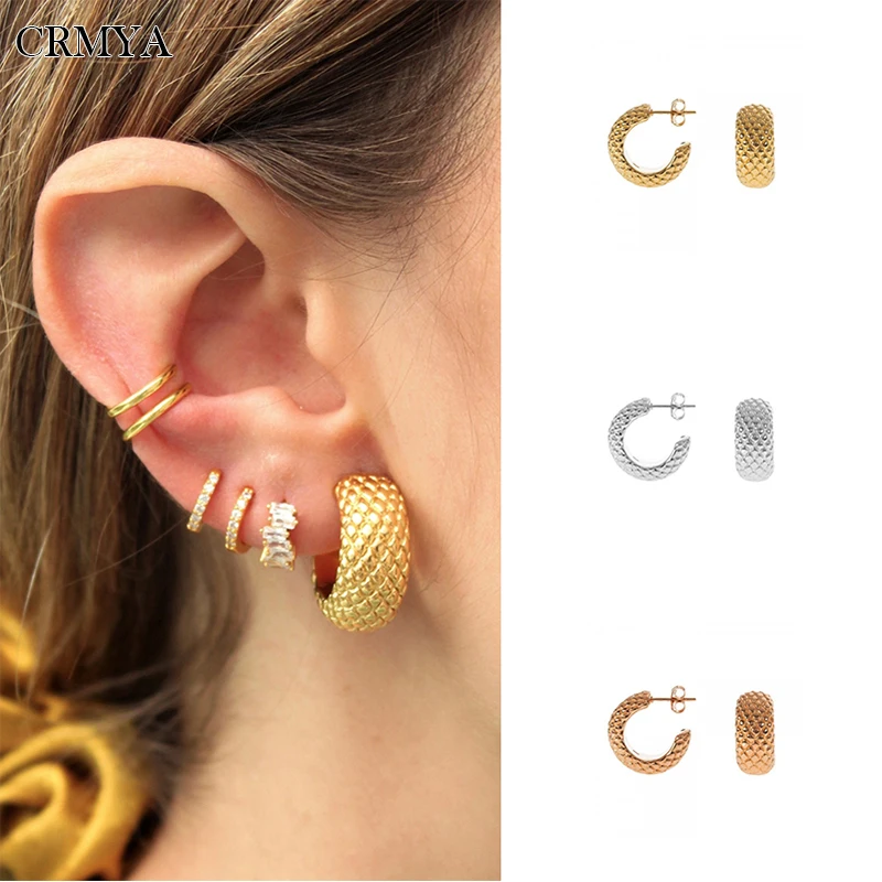 

CRMYA Gold Plated Hoop Earrings for Women Punk Fashion Piercing Big Ear Circle 2022 Trend Women Jewelry Accessories Wholesale