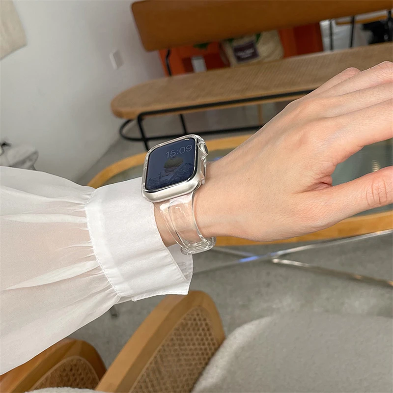 

Transparent Resin Strap For Apple Watch Band iWatch 7 6 5 4 3 2 SE 1 41mm 45mm 38mm 42mm 40mm 44mm For Men Women Clear Bracelet