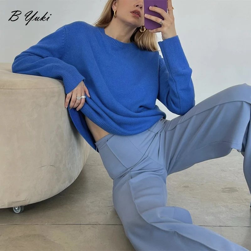 Blessyuki Basic Knitted Sweater Women 2022 Autumn New Loose O-neck Long Sleeve Simple Pullover Female Casual Solid Soft Jumper