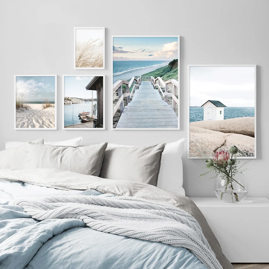 Скандинавский постер с изображением морского песка бежевого тростника травы