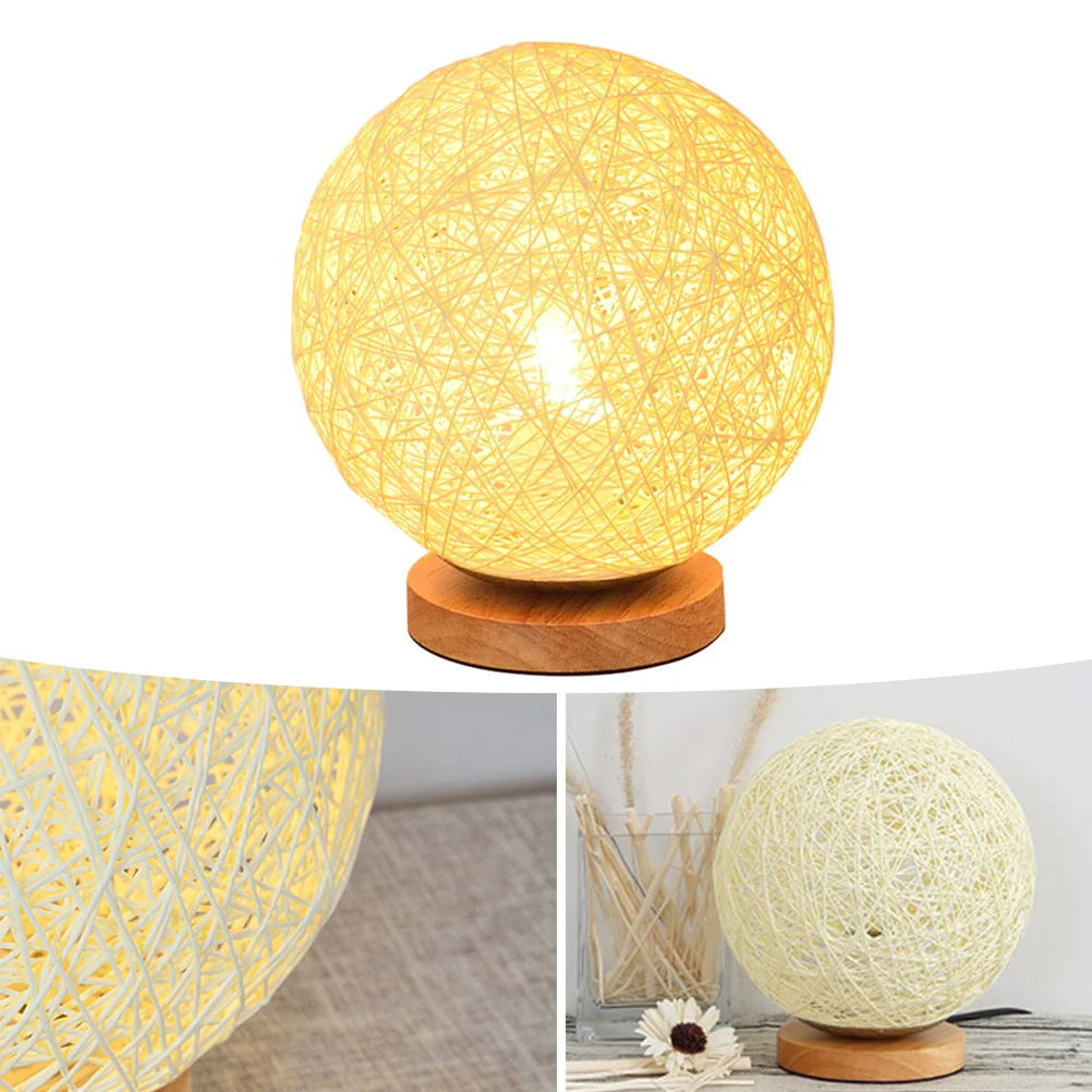 

Lamp Rattan USB Powered Bedside Night Lamp with Wood Base for Bedroom Home Decor