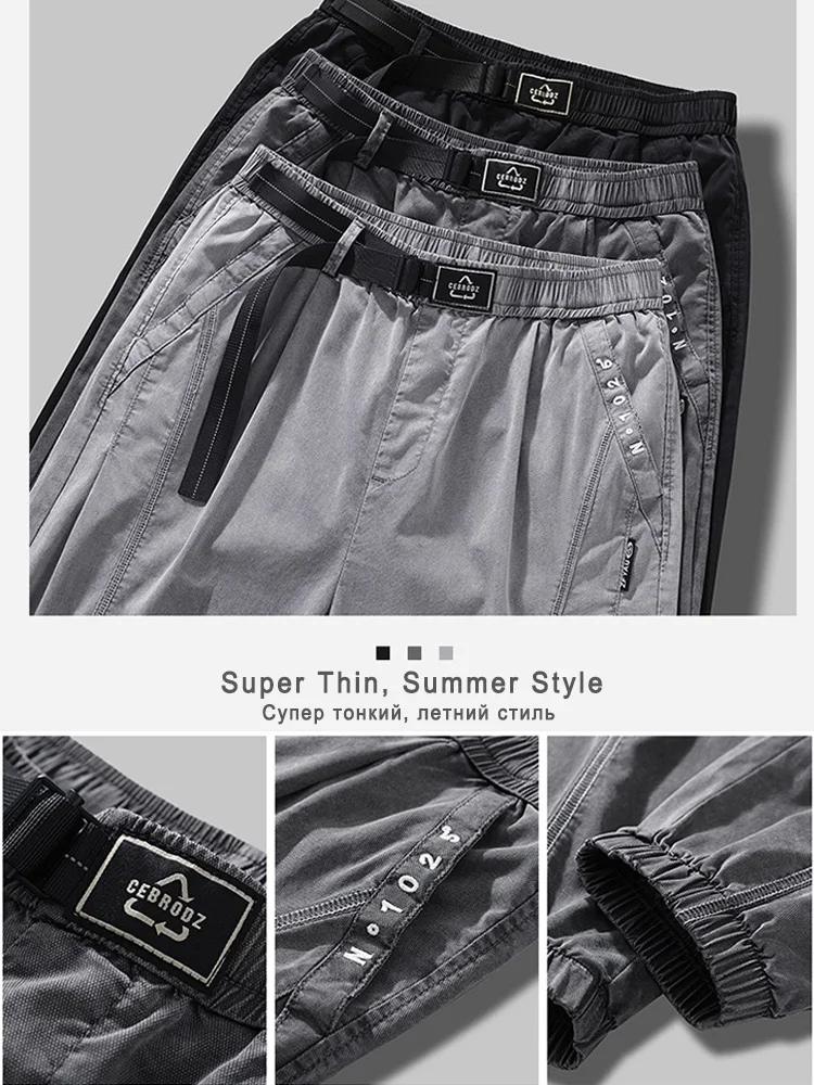 Men's Pants Thin Imitate Jeans Summer Trends Hip Hop Cargo Trousers Solid Casual Streetwear Harem Jogger Denim Black Gray