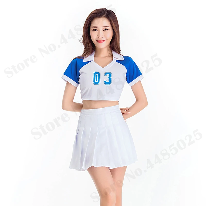 Фото Kobiety seksowna bielizna rękaw cheerleaderka jednolite kostiumy sceniczne uczennica odzież Cosplay dla dorosłych śliczne przebranie №3