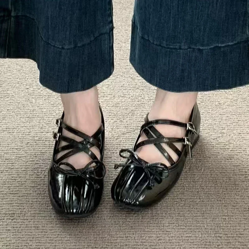 Женская обувь Мэри Джейн с бантом и квадратным носком 2022 балетки на плоской