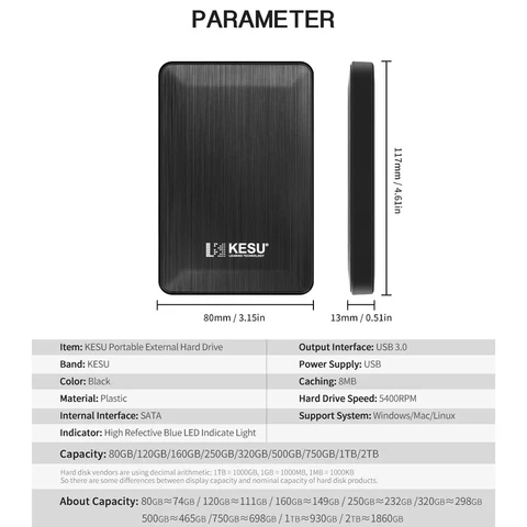 Диск-накопитель KESU Expansion HDD 2,5 дюйма, 500 ГБ/1 ТБ/2 ТБ, USB3.0, Disco-1, externo Storage, совместимый для настольных компьютеров/ноутбуков/MacBook/TV