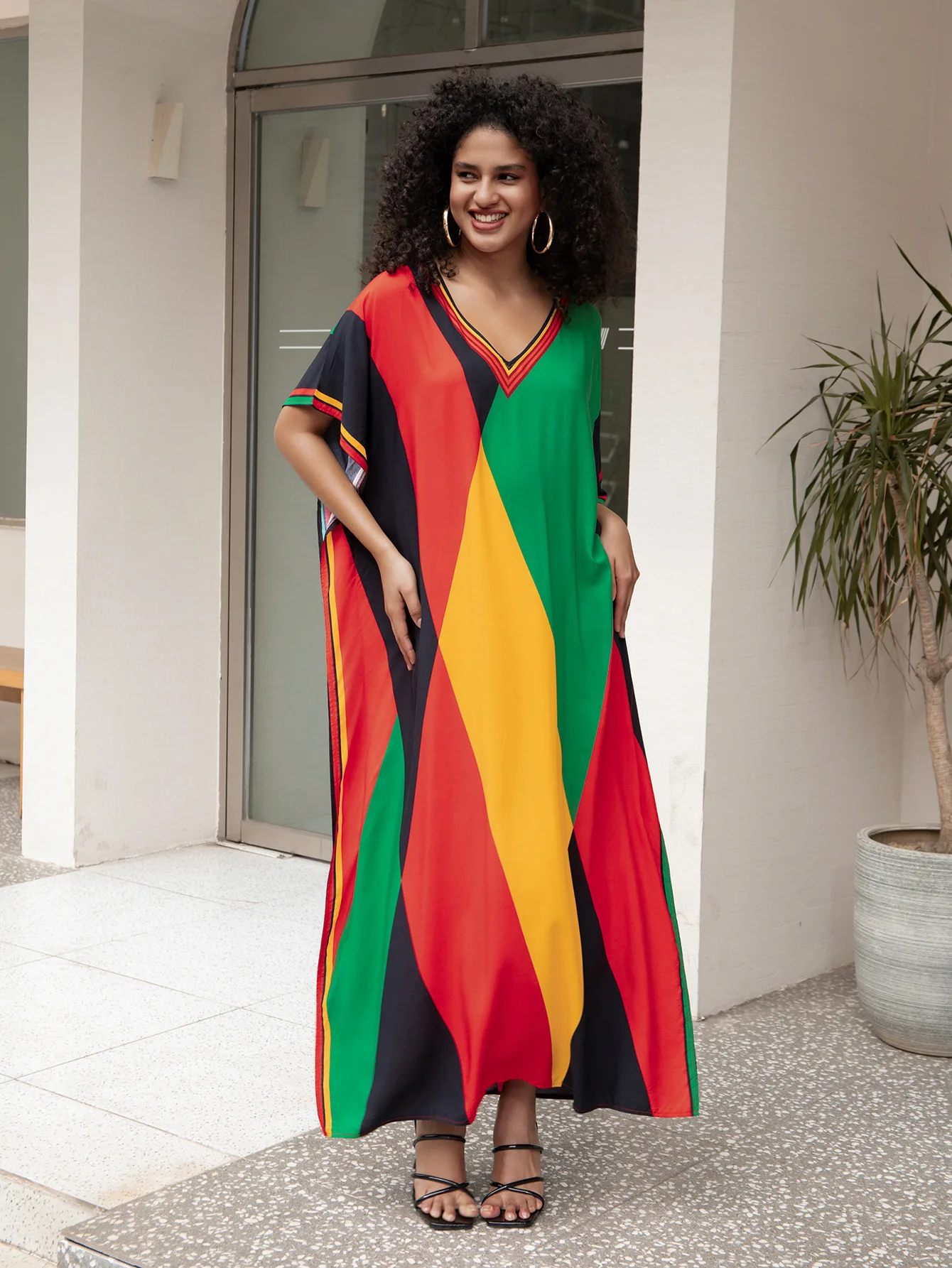 Женские Пляжные Кафтаны С Цветным Принтом Летние Богемные Платья Макси Накидки