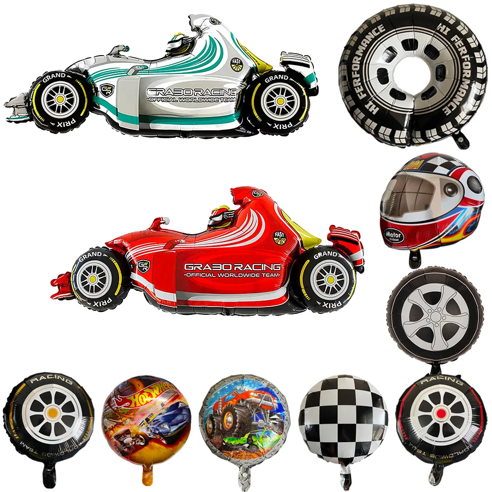 

10pcs Race Car Balloons Set Kids Birthday Gifts Checkered Tire Ballon Party Supplies Baby Shower Decoration